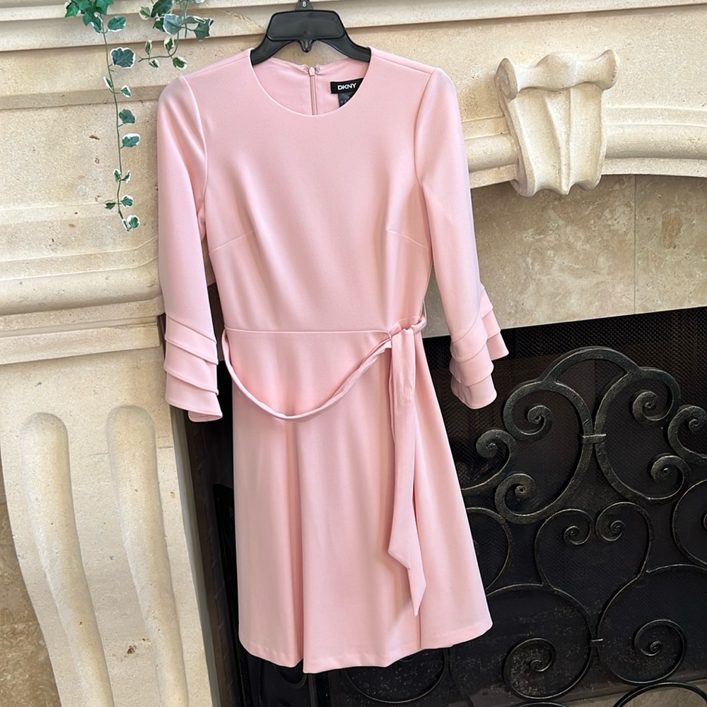 DKNY Triple Ruffle-Sleeve Light Pink dress. Size 2